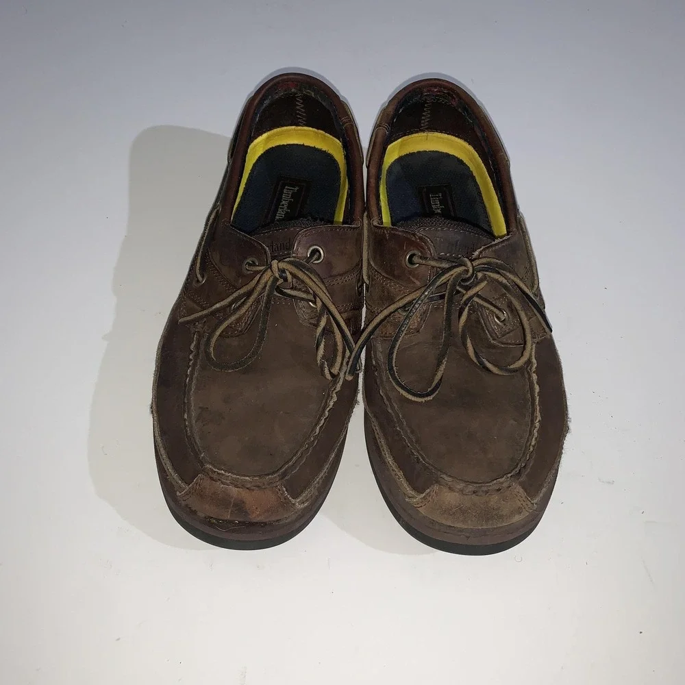 Timberland Boat Shoes Mens Size 10 Brown Leather Deck Moc Toe Slip On 71024